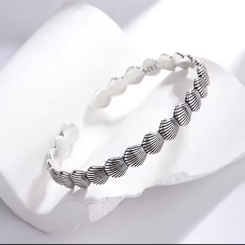 Sterling Silver Shell Motif Cuff Bracelet
